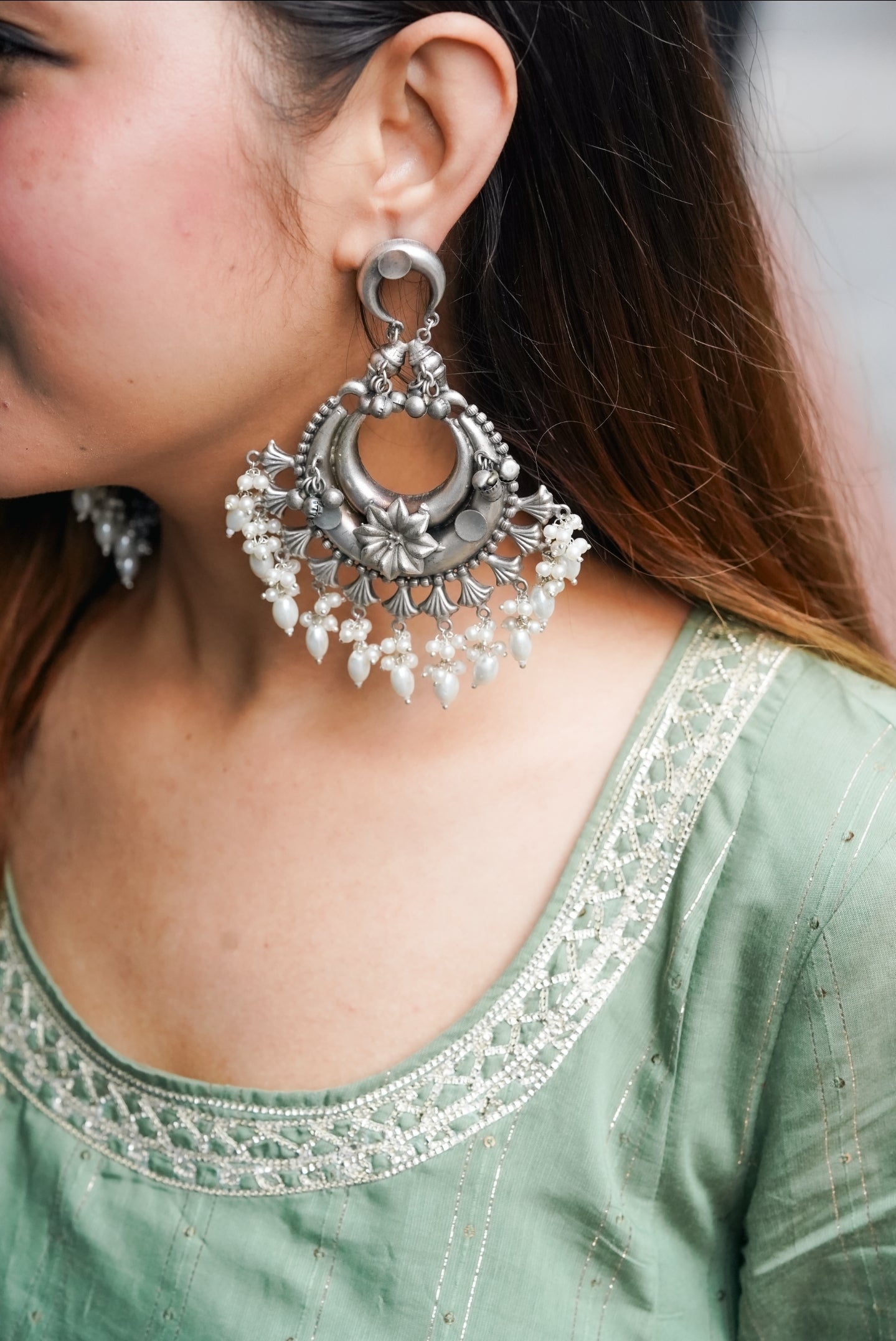 Zirconia Oxidised Pearl Mangtikka Earring Set, Long Earrings, Indian  Jewellery,boho Hippie Jewelery, Wedding Jewellery, Anniversary Gift - Etsy